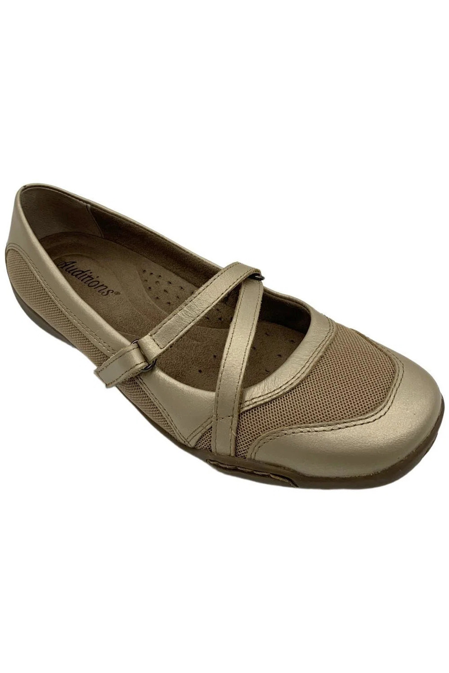 Auditions Women's Crescent Hook & Loop Strap Flat Champagne - Narrow